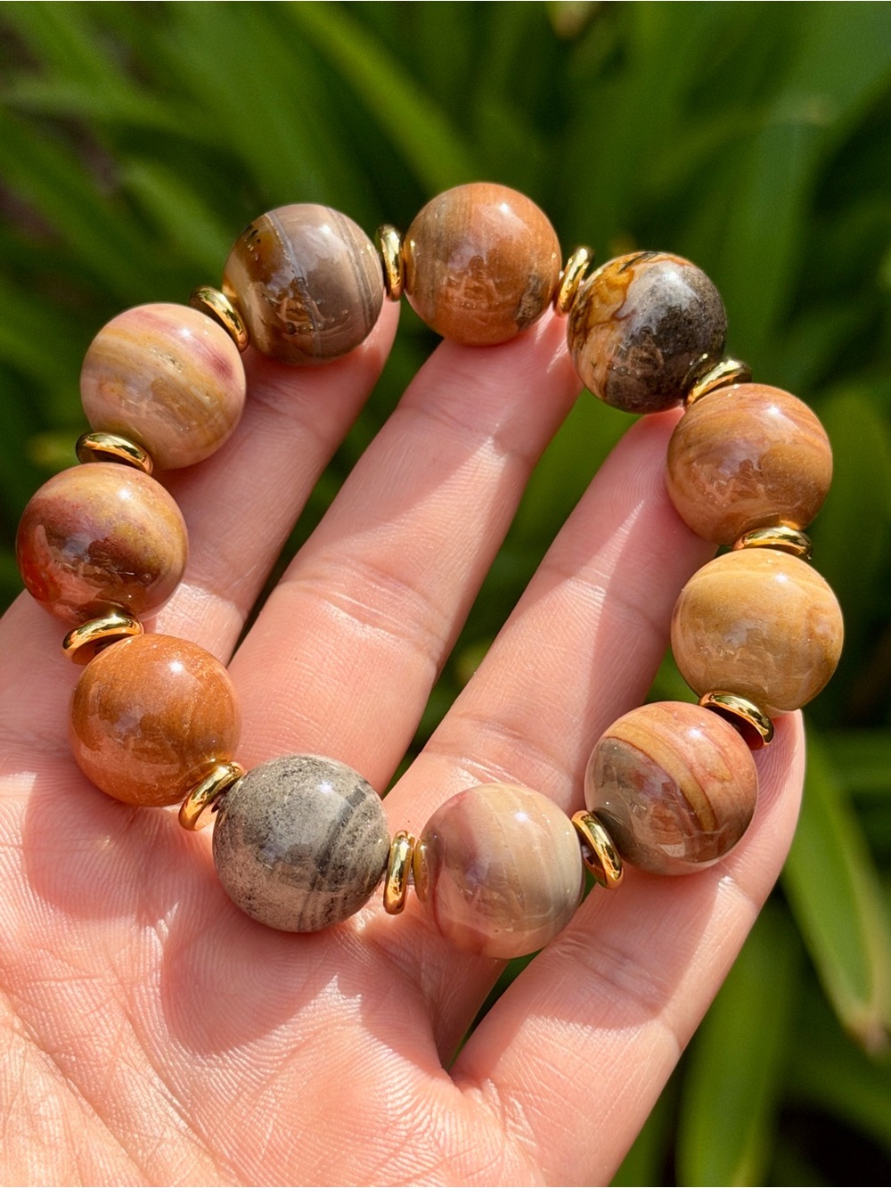 16mm Chunky Earth Tone Banded Jasper Bracelet 2629 - Picture 2 of 6